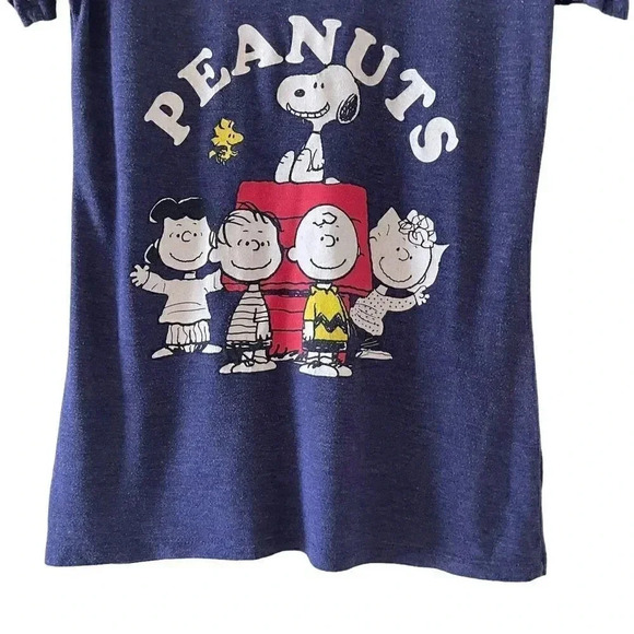 Mighty Fine Shirt Dark Blue Peanuts Characters V-Neck Lightweight SZ S #1372 - Picture 4 of 11